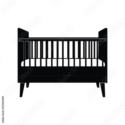 Baby wooden crib isolated on white background in nursery room setting