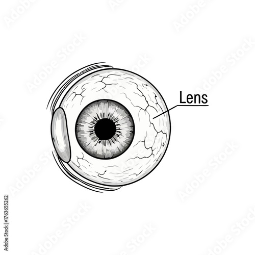 Detailed illustration of a human eye anatomy highlighting the lens and surrounding structures