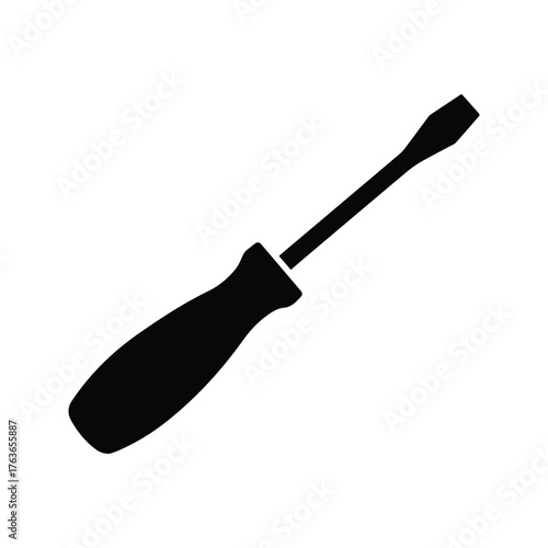 Hand tool: A detailed image of a single, black screwdriver, set against a bright backdrop, embodying the essential nature of craftsmanship.