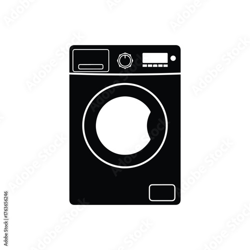 Washing Machine Silhouette: A sleek, modern silhouette of a washing machine. Capturing the essence of daily life, simplicity and practicality. 