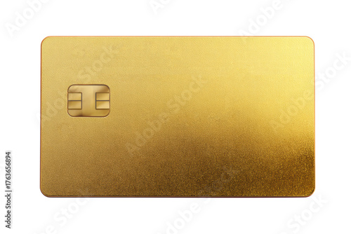 A gold colored credit card with a silver stripe. The card is rectangular in shape and has a gold color