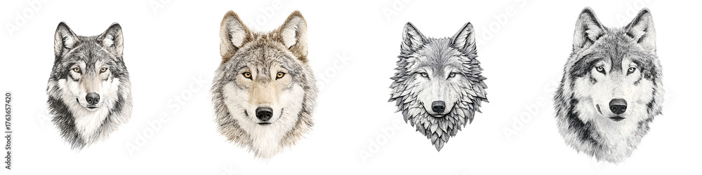 Fototapeta premium Wolf Head Portraits - Graphic Art Collection