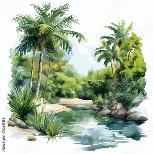 Sian Ka?an Biosphere Reserve. Sian Ka?an Biosphere Reserve hand drawn watercolor illustration