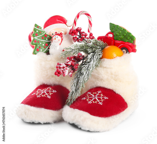 Wallpaper Mural Saint Nicholas day. Boots with treats and festive decor isolated on white Torontodigital.ca