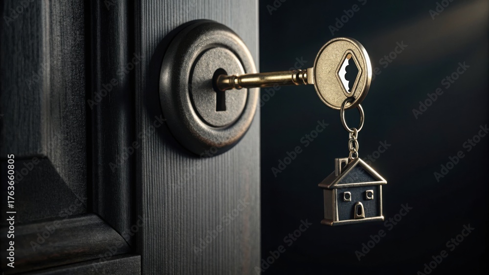 Obraz premium Key in a Door Lock Inside a Home, Symbolizing Security and Access