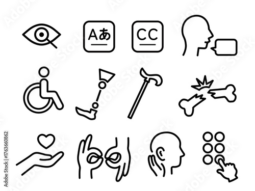 視覚や聴覚など多様な障がいに配慮したインクルーシブ・アクセシビリティ・バリアフリーアイコンセット