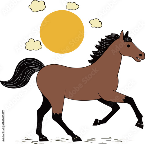 Cartoon Horse Trotting Under the Sun