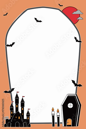 Halloween Night Scene with Bats and Tomb