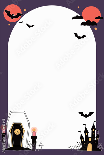 Halloween Night Scene with Bats and Tomb