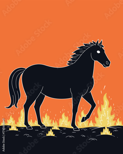 Black Horse Walking Through Fire