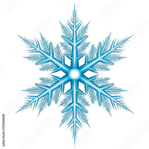 Detailed vector illustration of a blue snowflake with intricate patterns isolated on transparent background