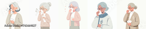vector of half body a grandmother sneezing