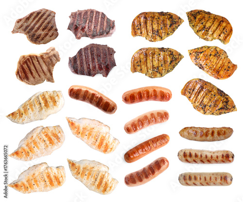 Wallpaper Mural Grilled meat and sausages isolated on white, set Torontodigital.ca