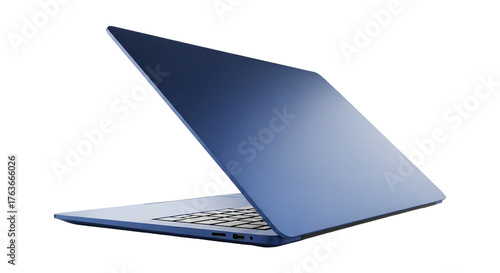 Sleek blue laptop isolated on transparent background, a portable device for work, study, and entertainment purposes