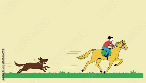 Dog chasing horse with rider