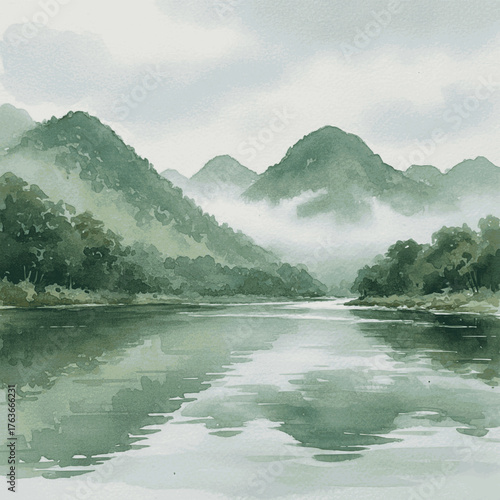 Haze and Horizon Misty Morning isolated watercolor vector illustration svg
