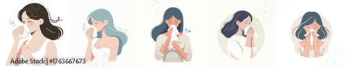 vector of half body a woman sneezing