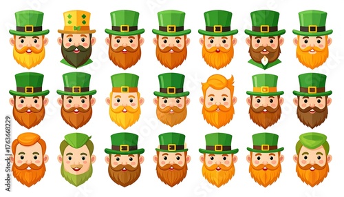 Set of Diverse St Patricks Day Leprechaun Avatars.