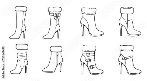 Set of eight winter female high heel shoes