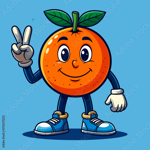 Cartoon orange fruit mascot character in funny and cute style. Perfect for stickers, t-shirt design, and summer illustration
