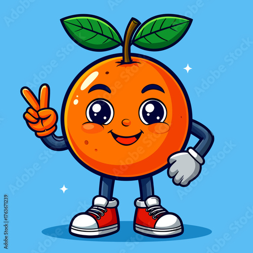 Cartoon orange fruit mascot character in funny and cute style. Perfect for stickers, t-shirt design, and summer illustration
