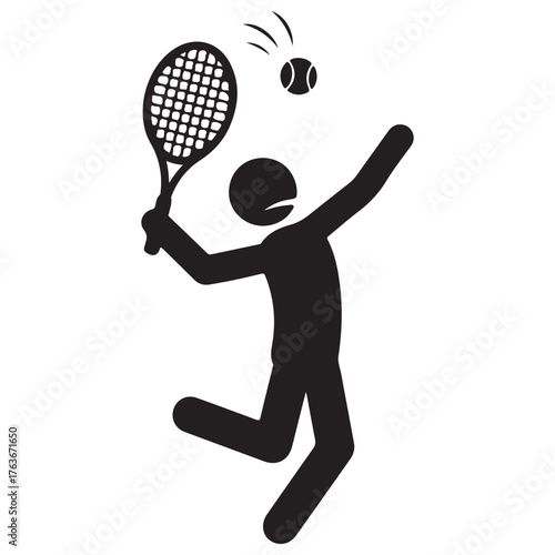 Tennis Player Serving Silhouette with Ball and Racket Design