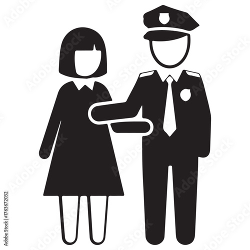 Arrest Icon: Policeman with Hand on Shoulder Black and White