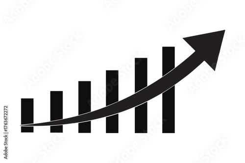 Black arrow pointing upwards over a series of increasing bar graphs