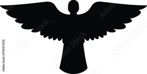 Vector black silhouette angel design with wings spread silhouette illustration