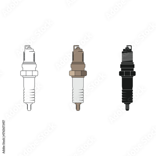 Spark plug icon collection on white background