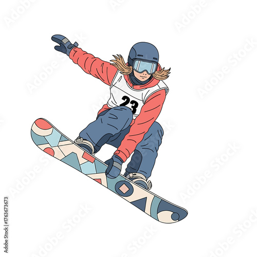 Dynamic Snowboarder Leaping Mid-Air, Mastering Freeride Action with Style