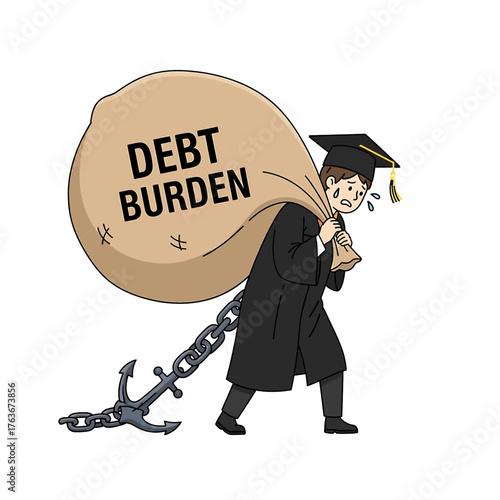 Student Debt Burden Weighing Down Graduate in Cap and Gown