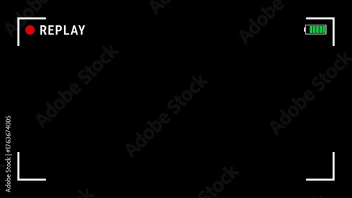Video camera replay screen animation on a black screen background, Ideal for video editing.4k video.