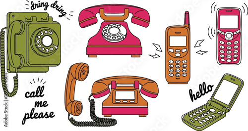 Vintage and modern telephone illustration vector graphic design editable