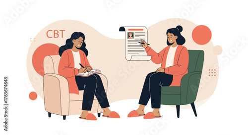 Cognitive Behavioral Therapy Session Depicted With Two Individuals In Comfortable Setting