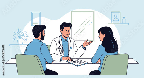 Comprehensive Healthcare Consultation: Physician Explaining Clinical Data to Husband and Wife