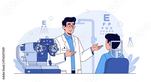 Eye Doctor Examining The vision of his Patient with Eye Examination Equipment