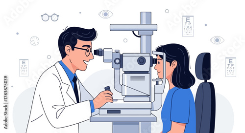 Eye Examination Illustration: A Doctor Conducts a Thorough Vision Test for a Patient