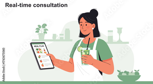 Healthy Dietitian Provides Personalized Health Guidance and Menu on Electronic Tablet