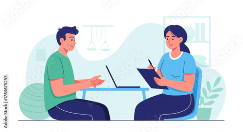 Illustration Of A Physiotherapist Consulting With A Patient During A Session