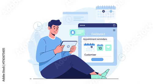 Man Using Tablet Scheduling Appointments And Managing His Time Effectively