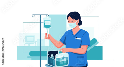 Medical Professional: Administering Intravenous Fluids and Healthcare Procedures Illustrated