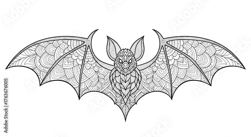 Detailed Bat Illustration with Intricate Wing Patterns.