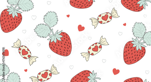 Sweet Strawberry Candy Pattern Design Delightful Illustration.