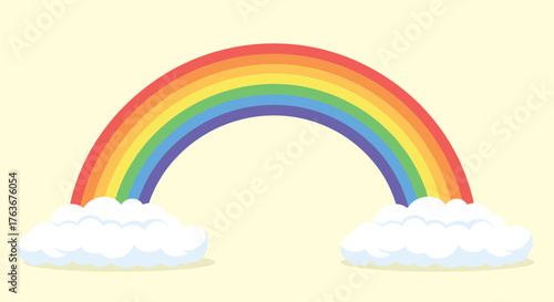 Colorful Rainbow Arching Over Fluffy White Clouds.