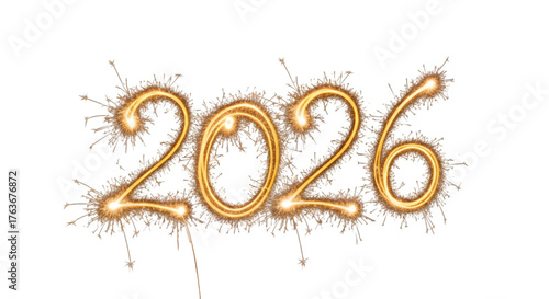 Sparkling golden numbers forming the year 2026, isolated on transparent background, symbolizing celebration and new beginnings for the upcoming year