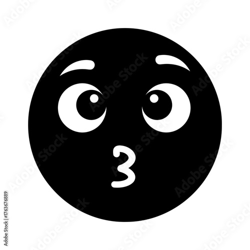 Simple Black Pouting Emoji Face Illustration on White Background