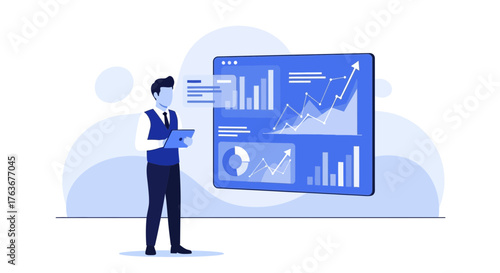 Business Analyst Examining Digital Graphs Indicating Financial Growth and Strategies