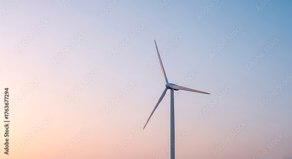 Obraz premium Wind turbine spinning during sunset symbolizing clean and renewable energy.