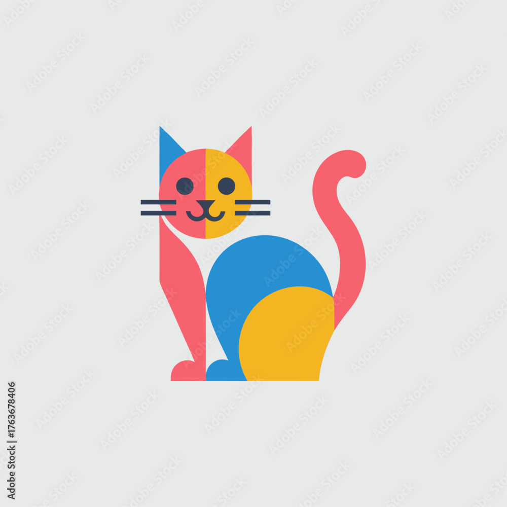 Fototapeta premium Colorful Geometric Cat Vector – Abstract Minimal Gradient Animal Logo Design